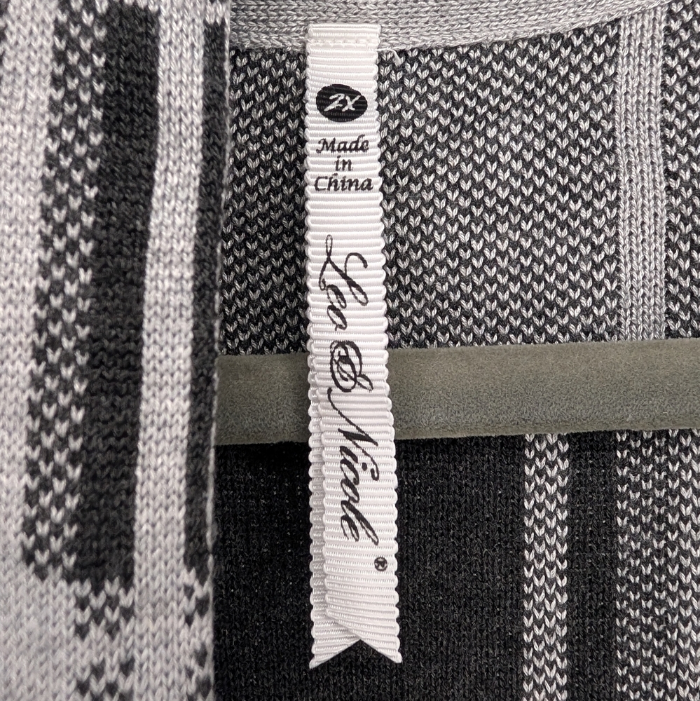 Leo & Nicole Plaid Open Front Cardigan Sweater Gray Black Women’s 2X (Fits 1X) - Picture 2 of 8